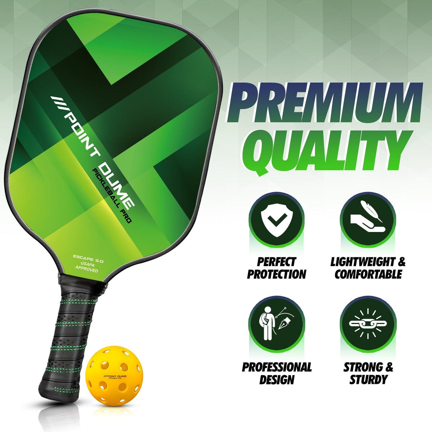 Pickleball Green Set of 2 Paddles 4 Pickleballs and Carry Case