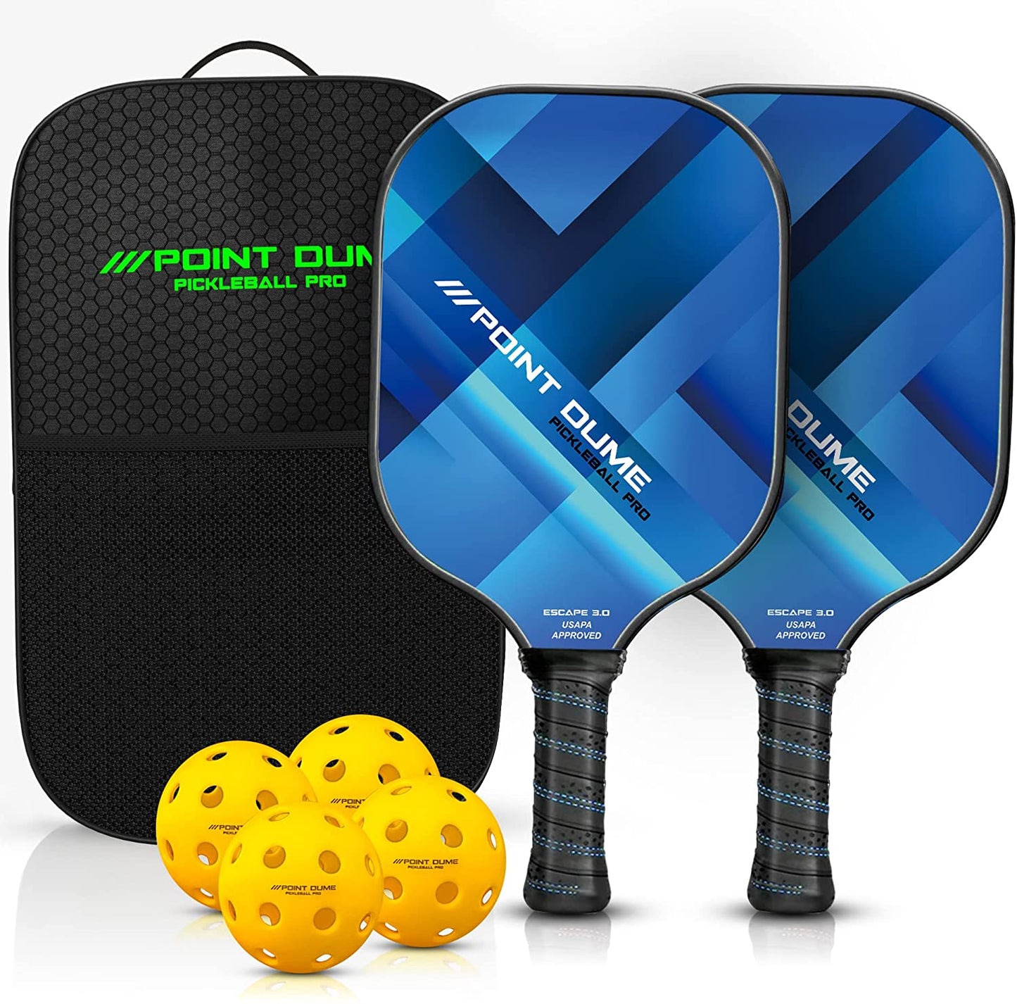 Pickleball Blue Set of 2 Paddles 4 Pickleballs and Carry Case
