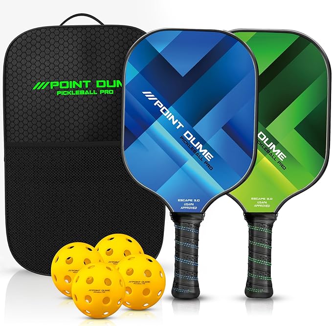 Pickleball Paddles Set of 2 Blue And Green Pickle Ball Paddles Carbon Fiber Pickleball Paddles Cute Pickleball Paddle Set Premium Graphite Carbon Toray 700 4 Pickleball Balls Carry Case USAPA Approved.