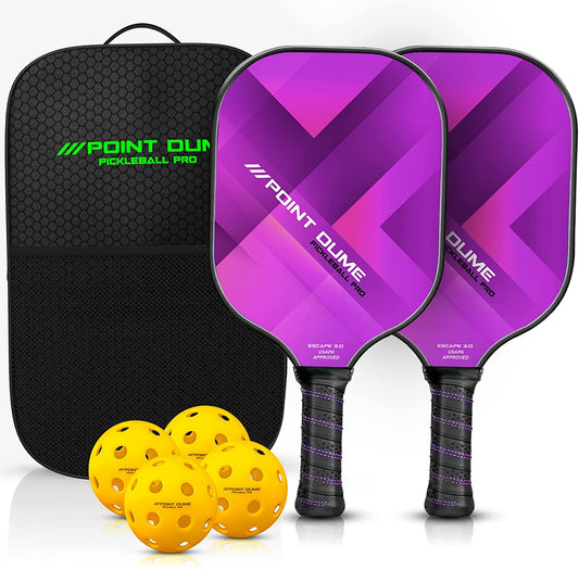 Pickleball Purple Set of 2 Paddles 4 Pickleballs and Carry Case